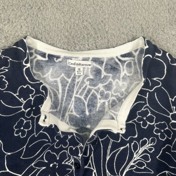 Croft & Barrow Floral Print Top Women's Plus 1X Blue White 3/4 Sleeve Blouse - Picture 5 of 12